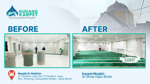 Pemasangan Karpet Jenis Al Shola Hijau Bintik di Masjid Ar Rokhim