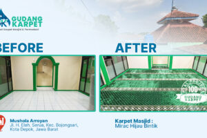 Pemasangan Karpet Mirac Hijau Bintik di Mushola Arroyan Depok
