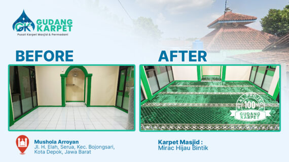 Pemasangan Karpet Mirac Hijau Bintik di Mushola Arroyan Depok